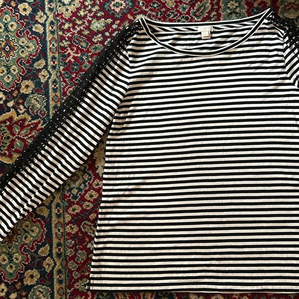 J. Crew Striped Long Sleeve Lace Sleeve Top